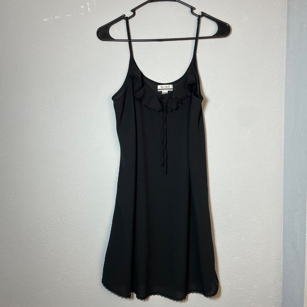 Y2K Nine & Company Black Sheer Ruffle Lace Trim Dress Sz M